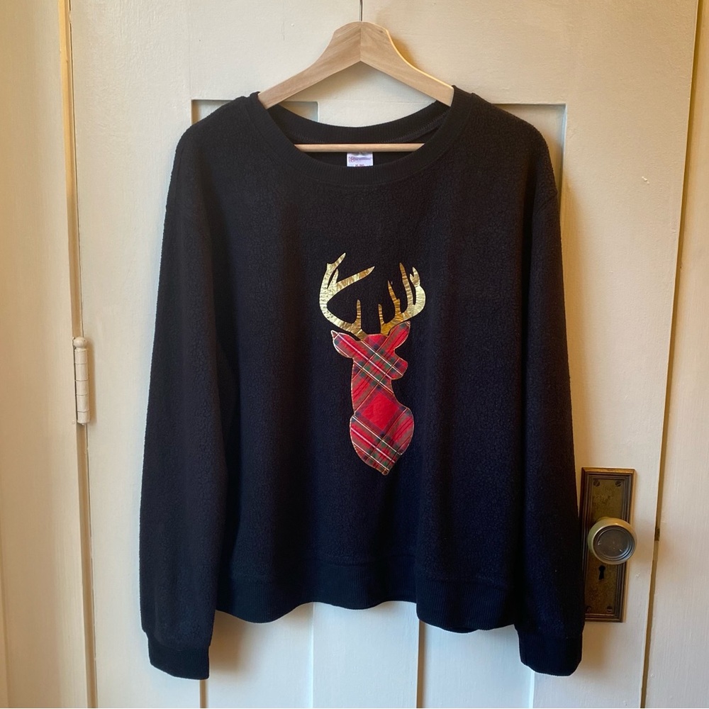 Black and Red Plaid Reindeer Sweater